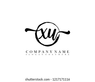 XU initial handwriting logo circle template vector