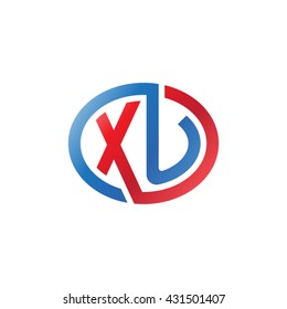 XU initial letters looping linked ellipse logo red blue