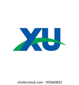 XU initial overlapping swoosh letter logo blue green