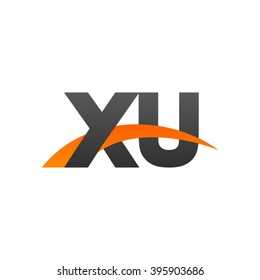 XU initial overlapping swoosh letter logo black orange