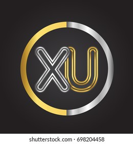 XU Letter logo in a circle. gold and silver colored. Vector design template elements for your business or company identity.