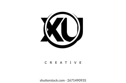 Logotipo de la letra XU: emblema circular del monograma con diseño minimalista audaz para la marca moderna