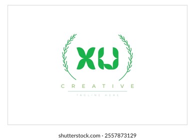 XU letters eco logo with leaf. Fresh nature and healthy leaf logo design.