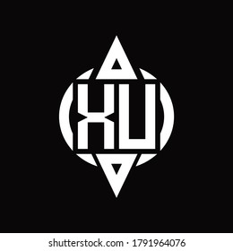 Logotipo XU con círculo redondeado combinando la plantilla de diseño de triángulo superior e inferior