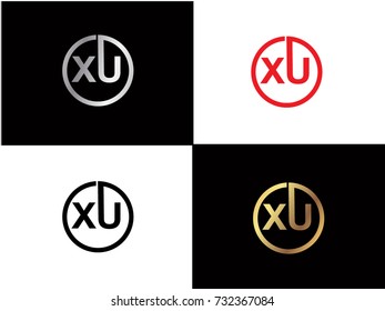 XU Logo. Letter Design Vector with Red and Black Gold Silver Colors


