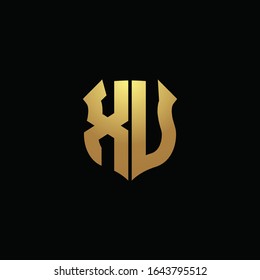 XU logo monogram with gold colors and shield shape design template