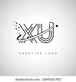Logotipo de Monograma de Órbita XU - Marca de Letra Mínima Futurista com Linha de Arte Circular, Pontos Inspirados na Tecnologia e Conceito de Movimento Espacial para Identidade de Marca Moderna