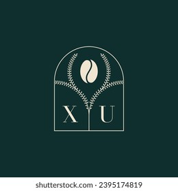 XU Única y sencilla combinación de diseño de logotipo con letras y grano de café