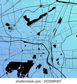 Xuzhou, Jiangsu, China (CHN) - Urban vector city map with parks, rail and roads, highways, minimalist town plan design poster, city center, downtown, transit network, gradient blueprint