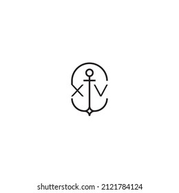 XV diseño de logotipo de letra creativa en concepto de ancla con diseño profesional de alta calidad que se imprimirán bien en cualquier medio de impresión