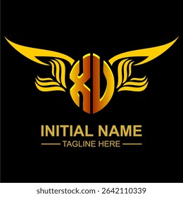 XV Golden Wing Emblem Logo with elegant gold wings, sleek and modern design. Ideal for branding, creative projects, luxury businesses, or artistic ventures.