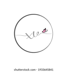 XV initial letter handwriting logo design with butterfly
