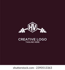 XV monograma inicial para fitnes o logotipo de gimnasio con diseño de escudo creativo y barbacoa