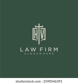 XV initial monogram for law firm with sword and shield logo image