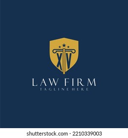 XV initial monogram lawfirm logo with pillar and shield design