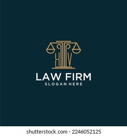 XV initial monogram logo for lawfirm with scale vector design
