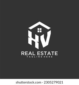 XV logotipo de monograma inicial para propiedades inmobiliarias con forma de polígono diseño creativo
