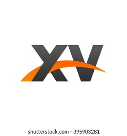 XV initial overlapping swoosh letter logo black orange