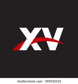 XV initial overlapping swoosh letter logo white red black background