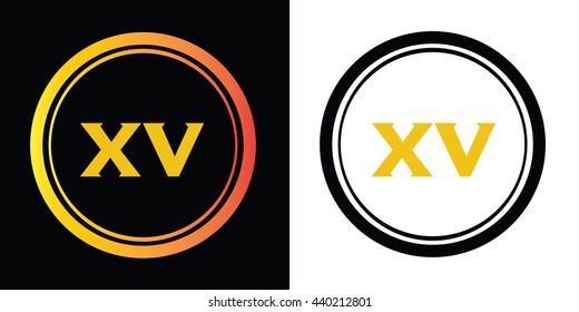 XV letters icon design template elements in abstract background logo, design identity in circle, alphabet letter