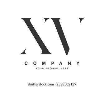 XV design do logotipo. Estilo de fonte da letra inicial x e v serif. Tipografia clássica do nome da empresa. Logotipo ou identidade da moda. Ilustração vetorial.