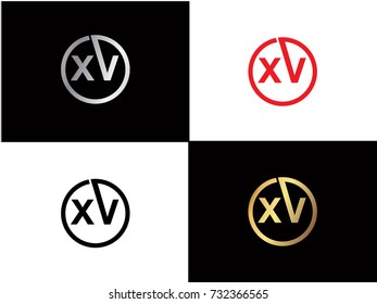 XV Logo. Letter Design Vector with Red and Black Gold Silver Colors


