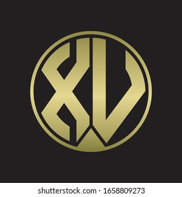 XV Logo monogram circle with piece ribbon style on gold colors