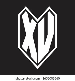 XV Logo monogram with emblem line style isolated on black background