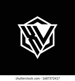 XV logo monogram with triangle and hexagon shape combination isolated on back and white colors