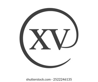 XV logo from two letter with circle shape email sign style. X and V round logotype of business company for brand identity.