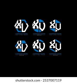 XV minimalist and classic logo set design. XV monogram polygonal and circle shape vector. XV unique design.
