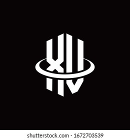 Logotipo de monogramo XV en forma de hexágono y rodeado por un anillo