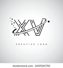 XV Orbit Monogram Logo - Futuristic Minimal Letter mark with Circular Line Art, Tech-Inspired Dots and Space Motion Concept for Modern Branding Identity