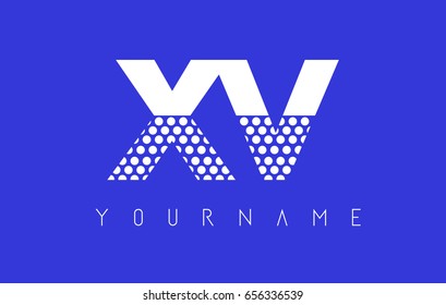 XV X V Dotted Pattern Letter Logo Design Vector with Blue Background.