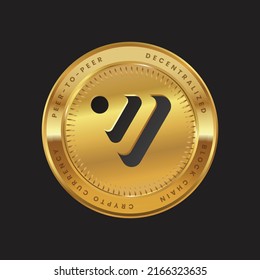 XVS Cryptocurrency logo in black color concept on gold coin. Venus Coin Block chain technology symbol. Vector illustration for banner, background, web, print, article.