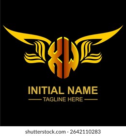 XW Golden Wing Emblem Logo with elegant gold wings, sleek and modern design. Ideal for branding, creative projects, luxury businesses, or artistic ventures.