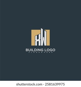 XW initial letter building logo for real estate with square design