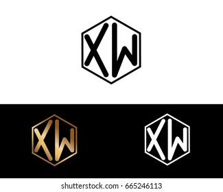 xw initial letters linked with hexagon shape logo
