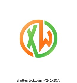 XW initial letters looping linked circle logo orange green