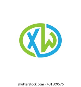 XW initial letters looping linked ellipse logo blue green