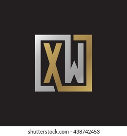 XW initial letters looping linked square elegant logo golden silver black background