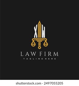 XW initial monogram for lawfirm logo with sword and scale