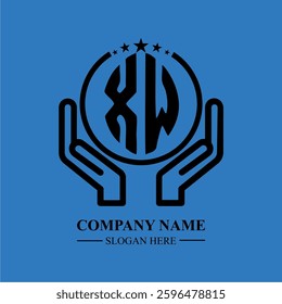 XW initials held within hands, symbolizing trust and protection. The circle represents unity, while stars highlight excellence and ambition.