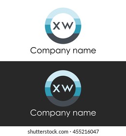 XW letter circle shape icon logo white blue
