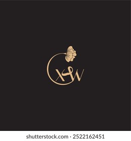 Logotipo de línea inicial de la letra XW concepto de boda de monograma floral de círculo moderno