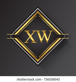 XW Letter logo in a square shape gold and silver colored geometric ornaments.