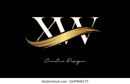 XW Letter Monogram Logo – Elegant Gold Brush Stroke Letter mark for Luxury Branding, Fashion, Boutique  Premium Identity Design
