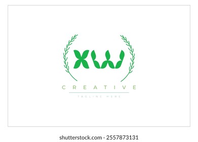 XW letters eco logo with leaf. Fresh nature and healthy leaf logo design.