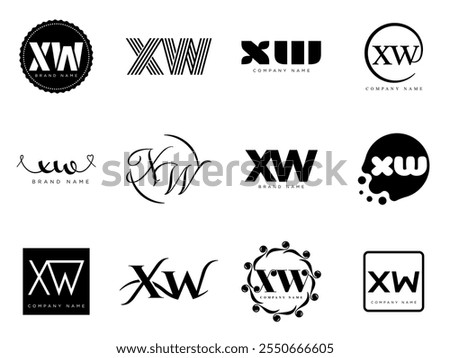 XW logo company template. Letter x and w logotype. Set different classic serif lettering and modern bold text with design elements. Initial font typography. Collection trendy business identity.