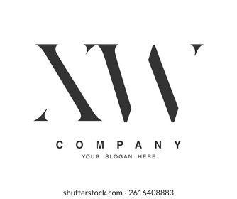XW logo design. Initial letter x and w serif font style. Creative classic company name typography. Trendy logotype or identity. Vector illustration.